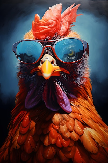 Zabawna kura w okularach przeciwsłonecznych