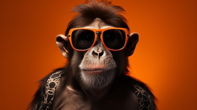 Zabawna małpa w okularach słonecznych w studiu