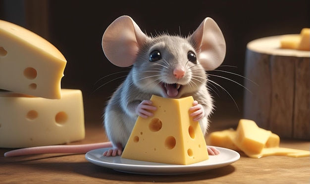 Zdjęcie zabawna mysz je ser.