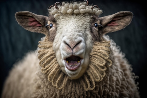 Zabawna owca Portret owiec przedstawiający język