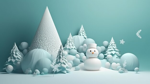 Zabawna postać bałwana w zimie Świąteczny krajobraz świąteczny Wesołych Świąt i Szczęśliwego Nowego Roku Sprzedaż świąteczna Tło świąteczne AI generatywne