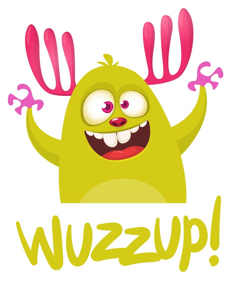 Zdjęcie zabawna postać z kreskówek mówiąca wazzup ilustracja uroczego i szczęśliwego obcokrajowca halloween wyizolowany projekt wektorowy