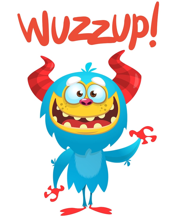Zdjęcie zabawna postać z kreskówek mówiąca wazzup ilustracja uroczego i szczęśliwego obcokrajowca halloween wyizolowany projekt wektorowy