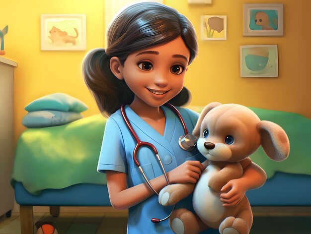 zabawna postać z kreskówki pielęgniarki o przyjaznym zachowaniu