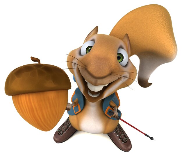 Zabawna postać z kreskówki wiewiórki z plecakiem w 3D