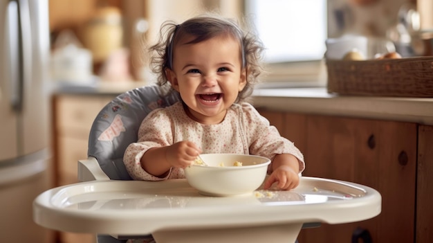 Zabawne dziecko je zdrowe jedzenie w kuchni.