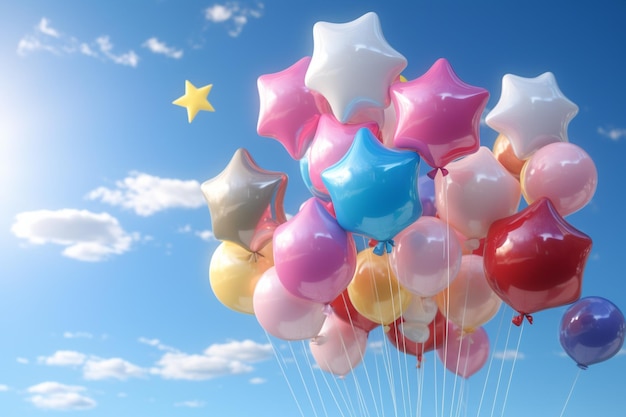 Zabawne i kolorowe balony w kształcie gwiazd na tle 00663 00
