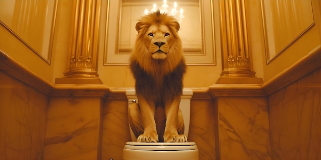 Zdjęcie zabawne lwy wykorzystujące krzesła toaletowe do dodania humoru do scen toaletowych koncepcja fotografia dzikiej przyrody rekwizyty krzesła toaletowego zabawne lwy zabawne sceny toaletowe kreatywne portrety zwierząt