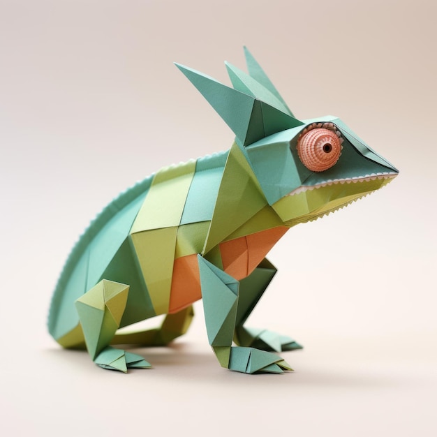 Zabawne Origami Chameleon Ręcznie wykonane minimalistyczne dzieło sztuki z skomplikowanymi szczegółami