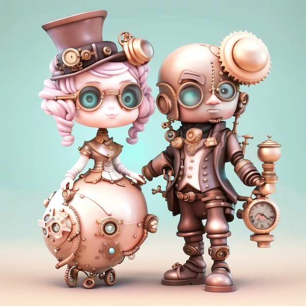 Zdjęcie zabawne postacie z kreskówek steampunk międzynarodowy dzień steampunk wygenerowany przez ai