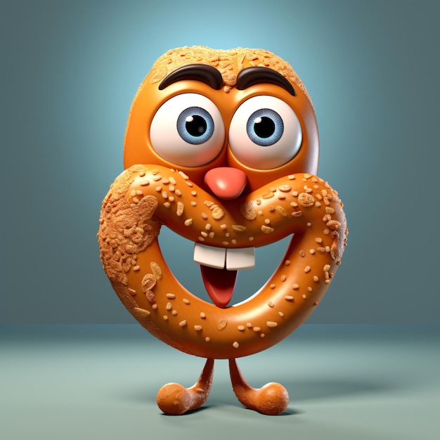 Zdjęcie zabawny bagel z zabawną twarzą i zabawną twarz