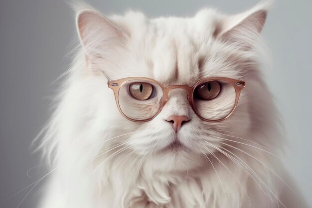 Zabawny biały kot z okularami Kursy online kształcenia na odległość koncepcja banerów