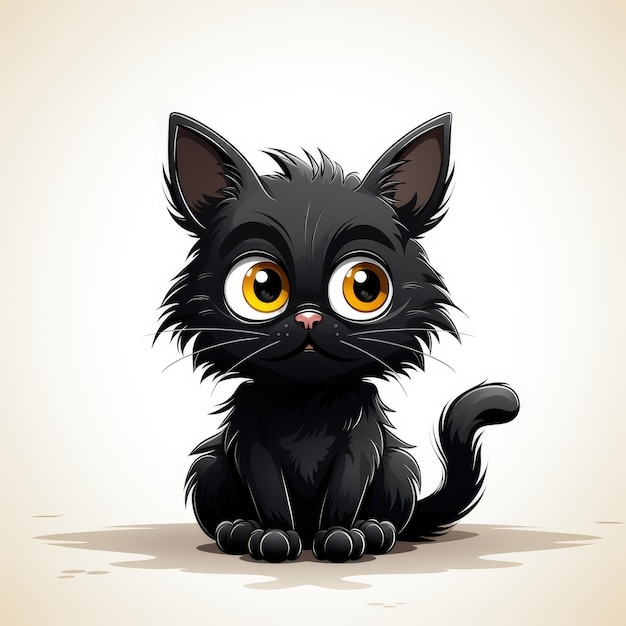 Zabawny Czarny Kot Zabawna ilustracja wektorowa z kreskówki na czystym białym tle