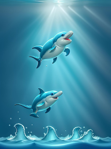 Zabawny delfin skaczący w niebieskiej wodzie rozpryskujący się ruchem