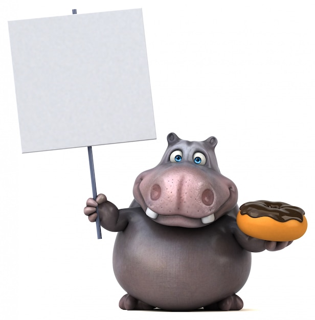 zabawny hipopotam 3d z tabliczką i pączkiem