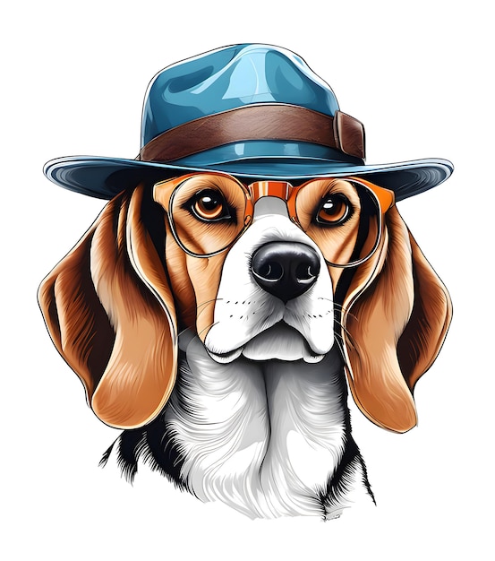 Zabawny hipster uroczy dziwaczny beagle pies ilustracja artystyczna na białym tle