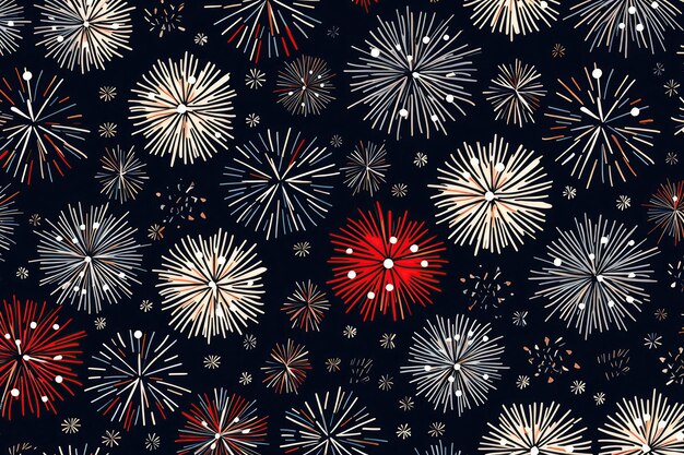 Zabawny i świąteczny Doodle Fireworks Pattern Design Generative AI