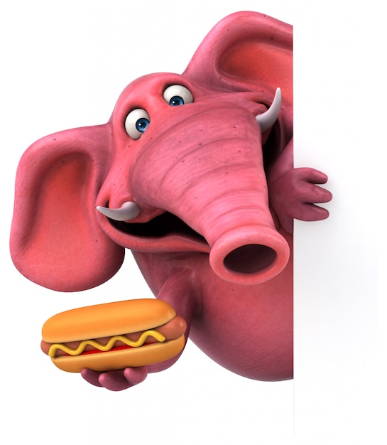 zabawny ilustrowany różowy słoń trzymający hot doga