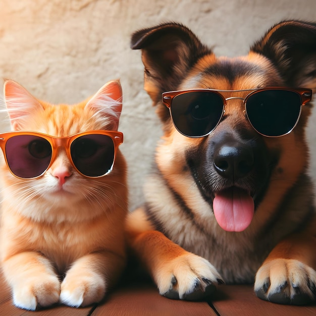 Zabawny kot i pies w okularach
