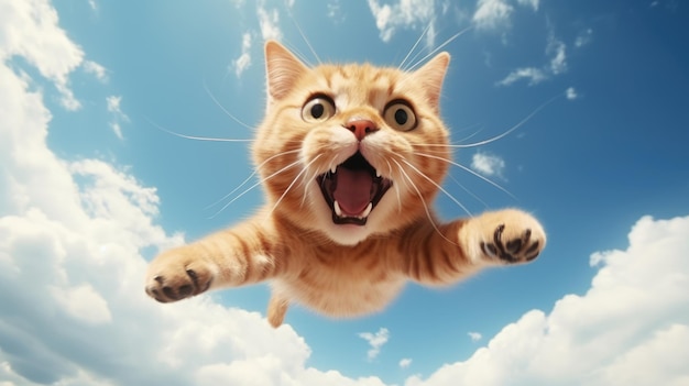 Zabawny kot latający w powietrzu