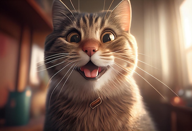 Zabawny kot robi selfie na smartfonie, zwierzę wystawia język.