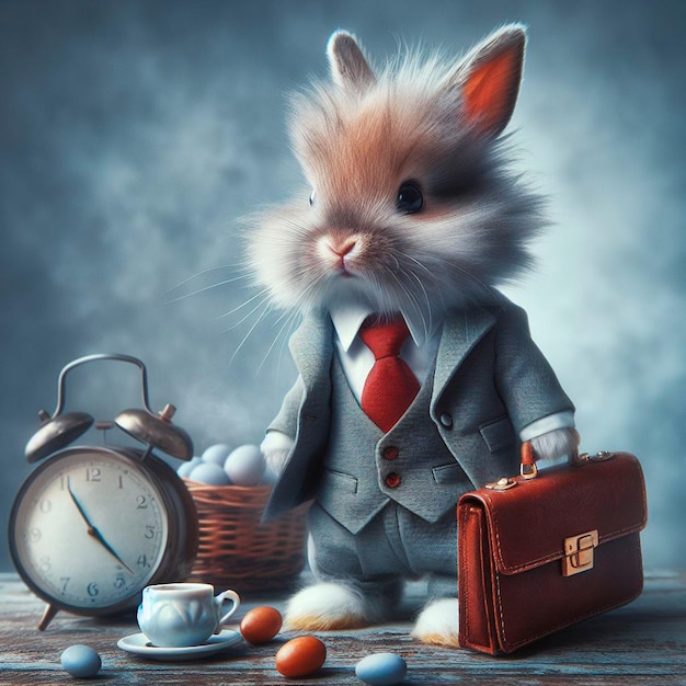 Zdjęcie zabawny królik w małym garniturze biznesowym