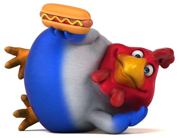 Zdjęcie zabawny kurczak z hotdogiem