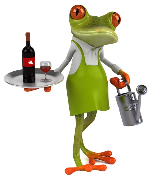 Zabawny ogrodnik z żabą - ilustracja 3D