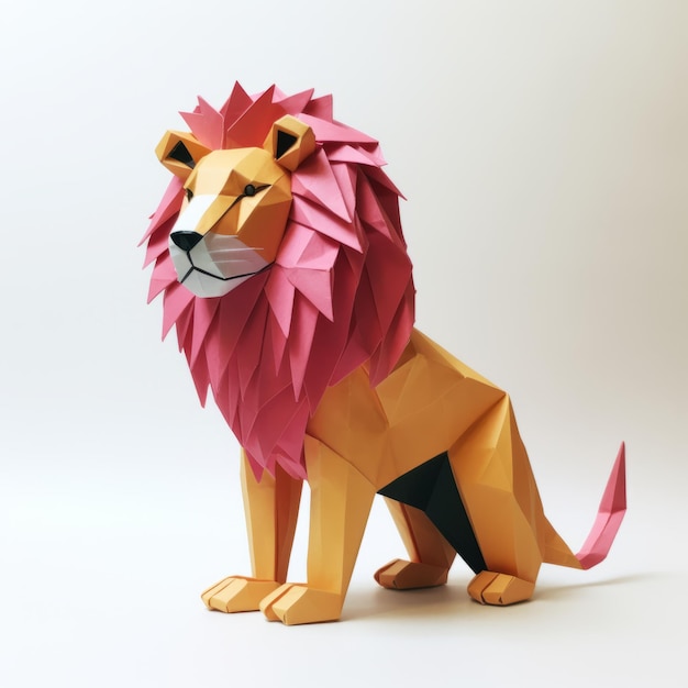 Zabawny Origami Lion Minimalistyczna kompozycja z ciekawością i przyjaznością