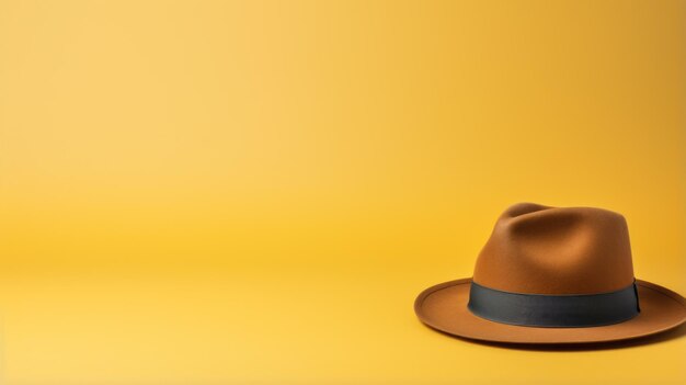 Zabawny portret obiektu Mały brązowy kapelusz na żółtym tle