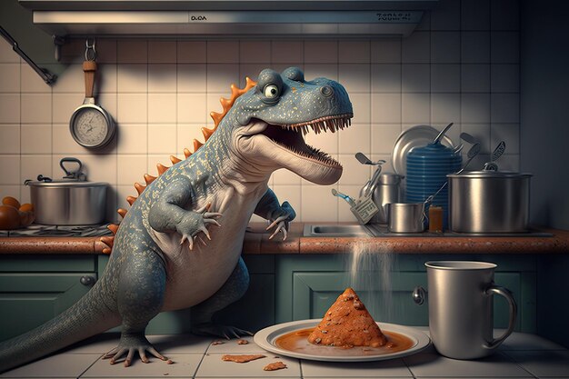 Zabawny postać z kreskówki dinozaura Tyrannosaurus rex