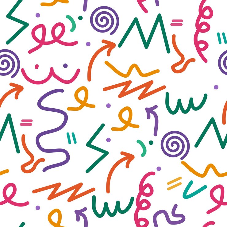 Zdjęcie zabawny styl szkiców doodle z kolorowymi kształtami i liniami na białym tle kolorowych linii doodle seaml