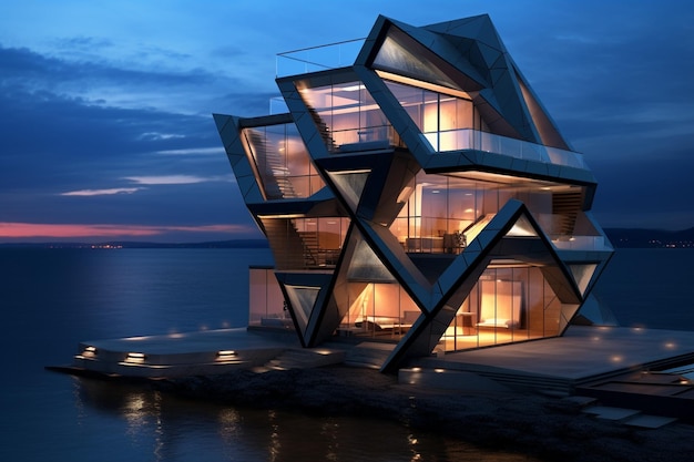 Zabawny surrealistyczny projekt wspaniały ultramodernowy dom geometryczna futurystyczna architektura