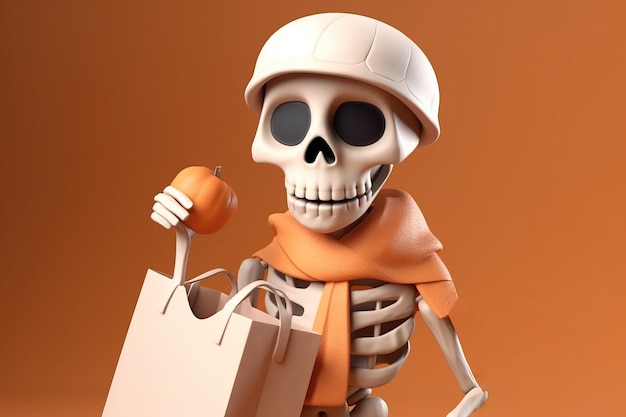 Zabawny szkielet trzymaj torby na zakupy przygotowanie imprezy E-mail marketingowy baner internetowy Świętujemy Halloween lub dzień zmarłych Czarny piątek