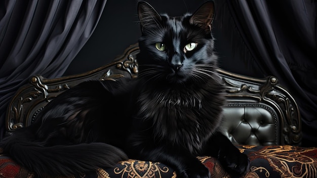 Zabawny towarzysz Słodki czarny kot z ekspresyjnym portretem patrzącym na kamerę