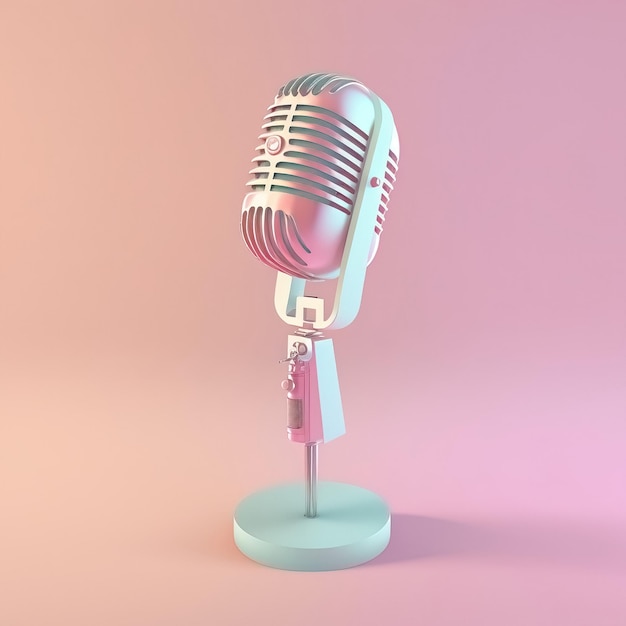 Zabawny ultra miękki mikrofon na różowym tle Pastelowe kolory Kolorowy plakat i baner Kreskówka minimalna ilustracja 3D w stylu powietrza