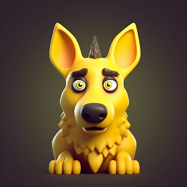 Zabawny żółty pies z koroną na głowie renderowania 3d
