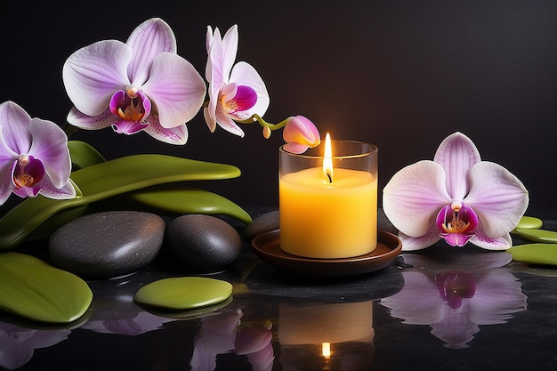 Zabieg spa dla urody i relaksu Świeca i kwiat orchidei