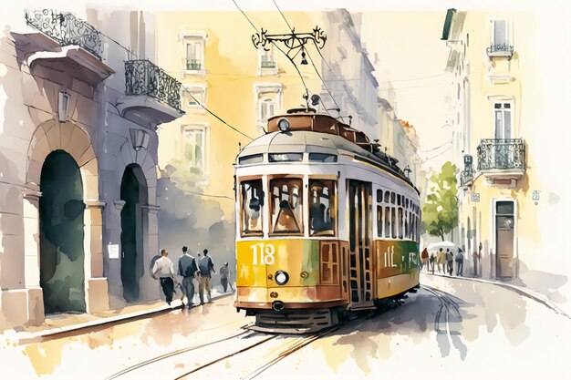 Zabytkowy tramwaj w Lizbonie w Portugalii