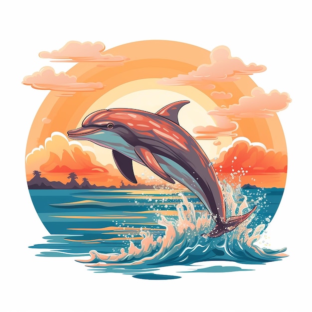 Zachód słońca delfin clipart białe tło