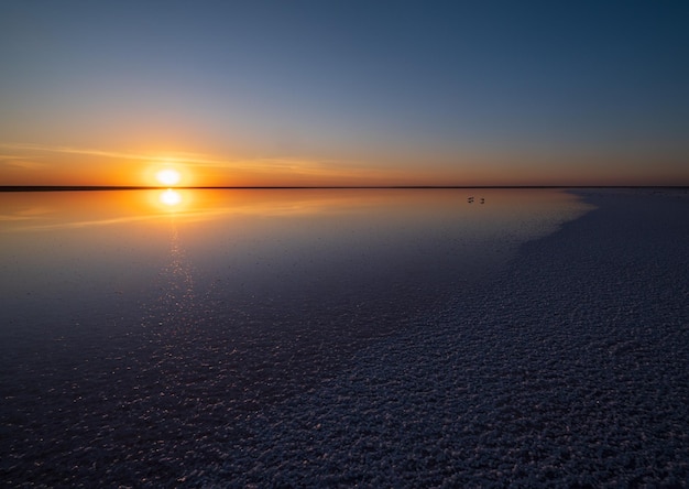Zachód słońca Genichesk różowy słone jezioro Ukraina