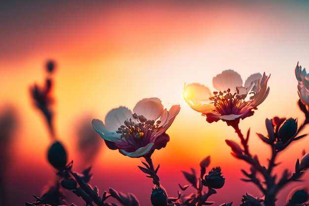 Zdjęcie zachód słońca i chmury makro zdjęcie szczegółowe zbliżenie kwiatów