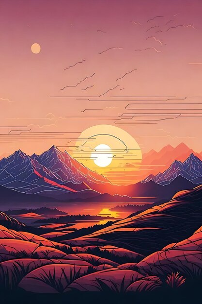 Zachód słońca i piękne góry