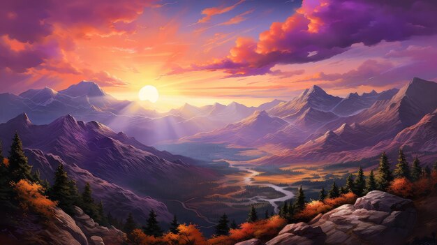 Zdjęcie zachód słońca nad górami skalistymi ilustracja niebo sunnatury podróże malownicze piękne pomarańczowe góry zachód słoneczny nad górmi skalistymi