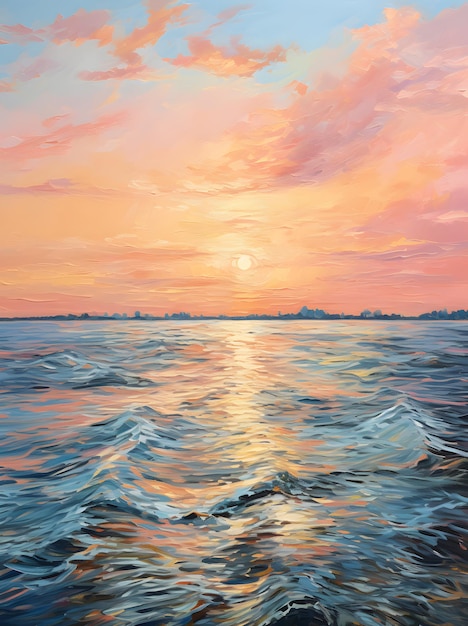 zachód słońca nad jeziorem malowanie