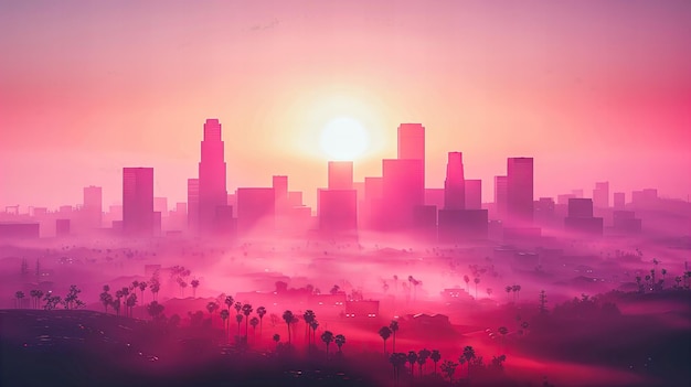 Zachód słońca nad miejskim krajobrazem Kalifornii Miękkie światło i cienie nad drapaczami chmur Atmosferyczne piękno miejskie