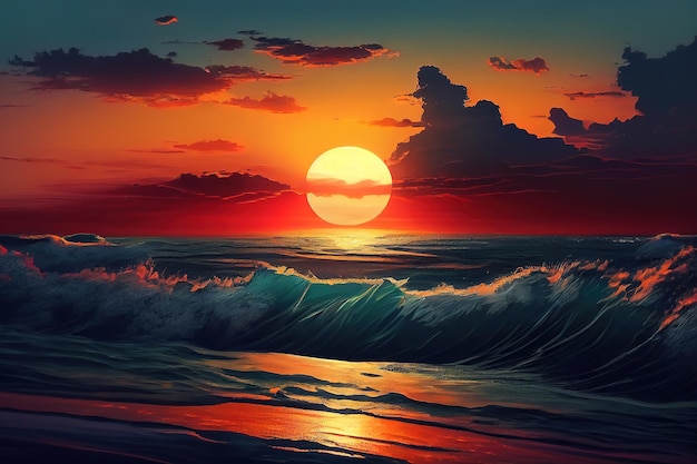 Zachód słońca nad morzem Generatywne Ai