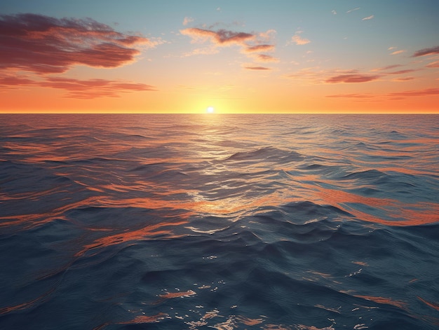 Zachód słońca nad oceanem z zachodem słońca w tle.