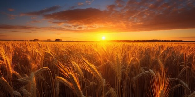 Zdjęcie zachód słońca nad pięknym polem pszenicy