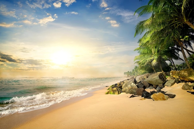 Zachód słońca nad plażą w Galle, Sri Lanka